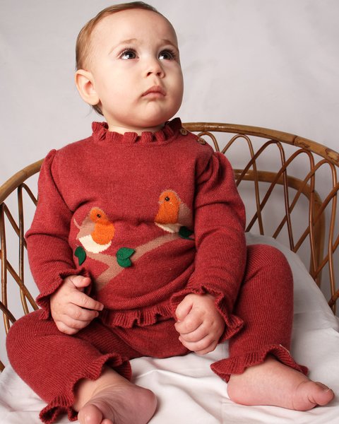 Maglia neonata pettirosso in pura lana merino ultrafine