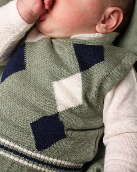 Gilet neonato rombi in pura lana merino ultrafine
