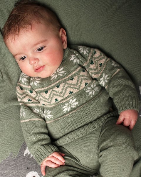 Maglia neonati jacquard in pura lana merino ultrafine