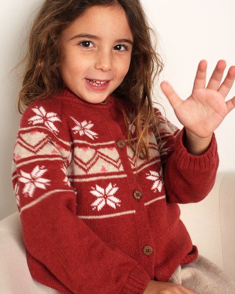 Cardigan jacquard in pura lana merino ultrafine bimbi