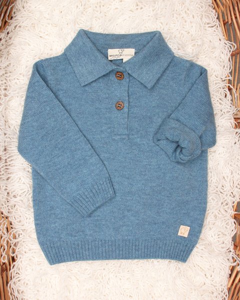 Polo neonato manica lunga in pura lana merino ultrafine