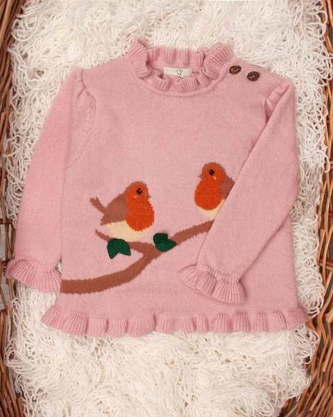 Maglia neonata pettirosso in pura lana merino ultrafine
