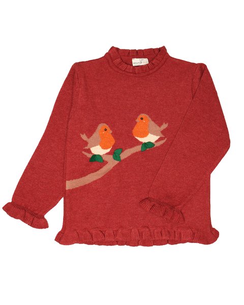 Maglioncino pettirosso bimba in pura lana merino ultrafine