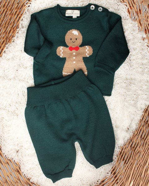 Completo natale pan di zenzero in pura lana merino neonati
