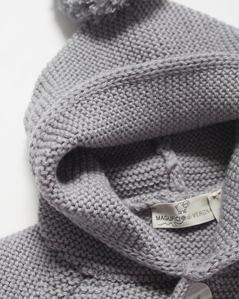 Giacca links  cappuccio pon pon in pura lana merino neonati