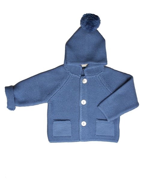 Giacca links  cappuccio pon pon in pura lana merino neonati
