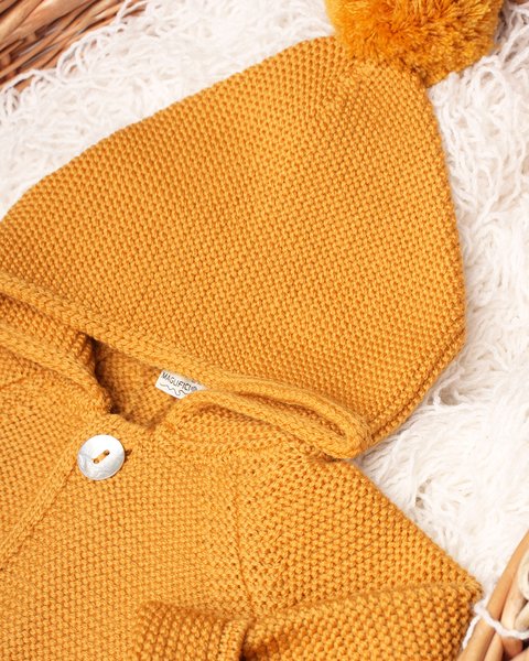 Giacca links  cappuccio pon pon in pura lana merino neonati