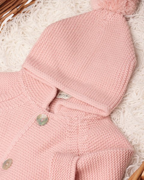 Giacca links  cappuccio pon pon in pura lana merino neonati