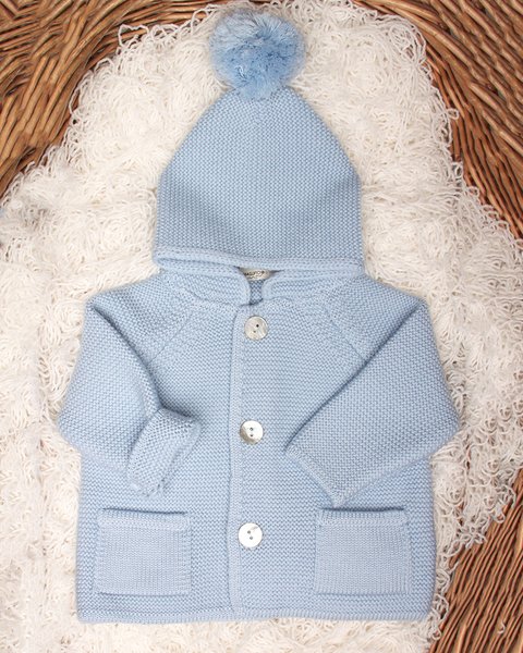 Giacca links  cappuccio pon pon in pura lana merino neonati