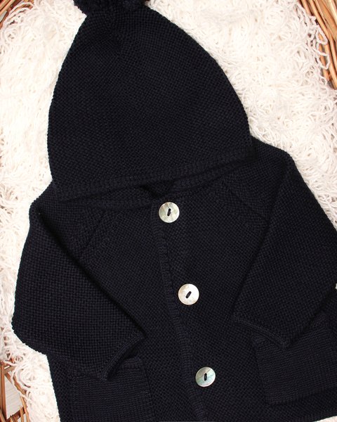 Giacca links  cappuccio pon pon in pura lana merino neonati