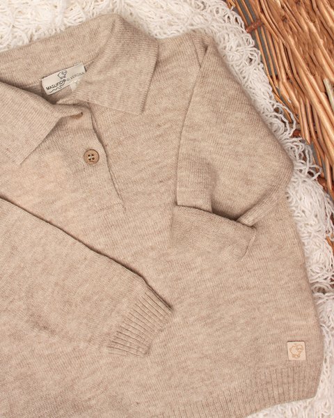 Polo neonato manica lunga in pura lana merino ultrafine