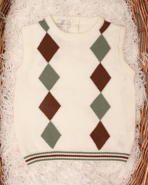 Gilet neonato rombi in pura lana merino ultrafine