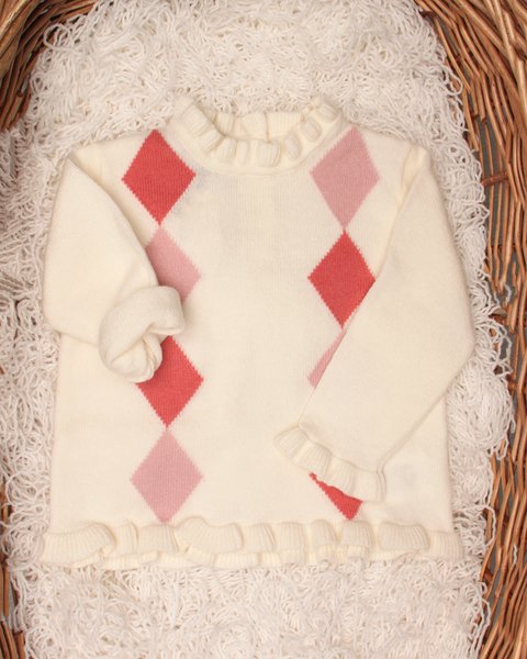 Maglia neonata rombi in pura lana merino ultrafine
