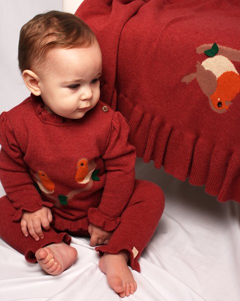 Maglia neonata pettirosso in pura lana merino ultrafine