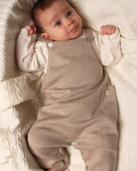 Salopette neonato taschine in pura lana merino