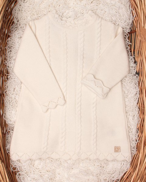 Vestitino neonata merletto in pura lana merino