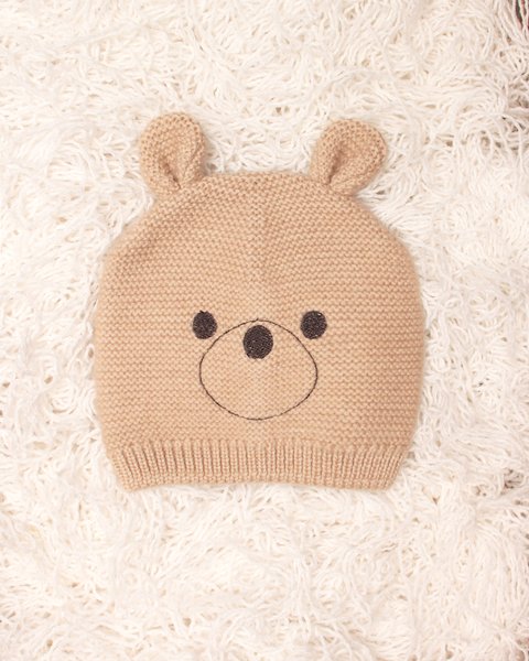 Berretto orsetto ricamo in pura lana merinos neonati