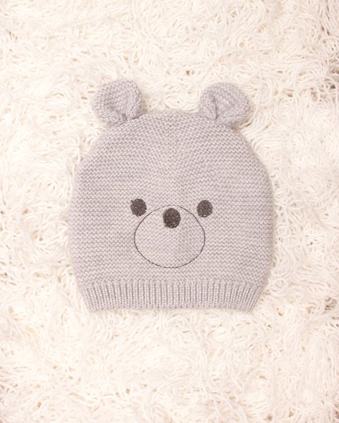 Berretto orsetto ricamo in pura lana merinos neonati
