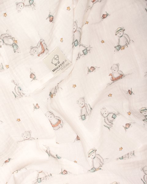 Mussola cotone neonati little bears 65x100cm cotone bio