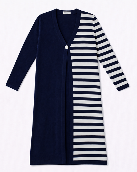 Cardigan maxi rigato donna cotone-lino