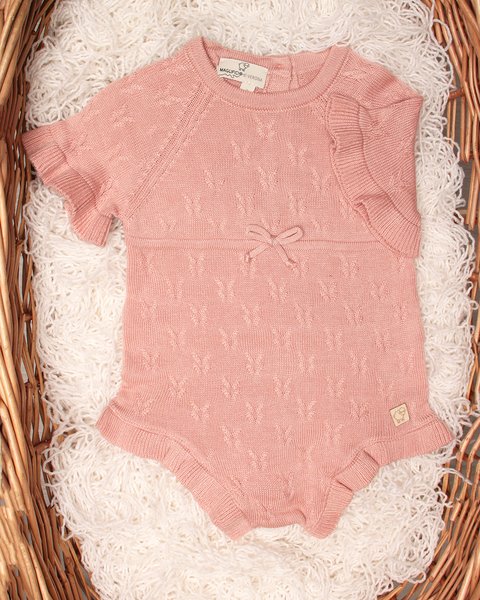 Tutina corta neonata in bamboo e cotone naturali - aura traforata