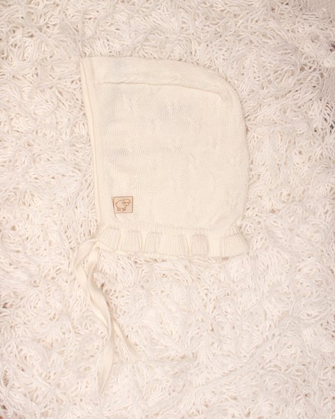 Cuffietta neonata in bamboo e cotone naturali - aura traforata