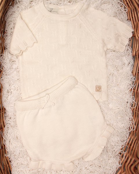 Completino neonata in bamboo e cotone naturali - aura traforata