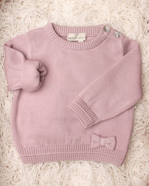 Maglioncino girocollo basico fiocco in puro cotone bio