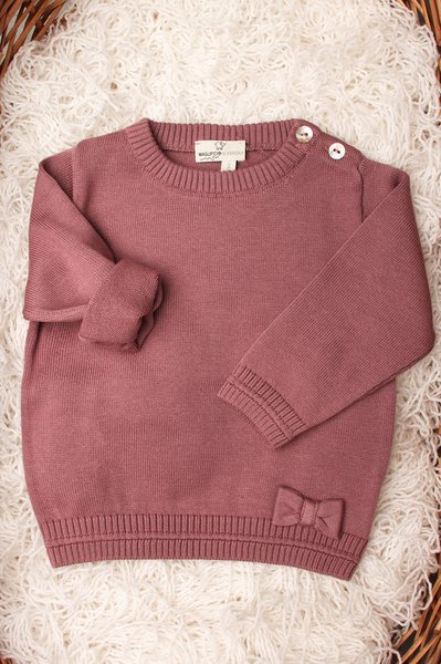 Maglioncino girocollo basico fiocco in puro cotone bio