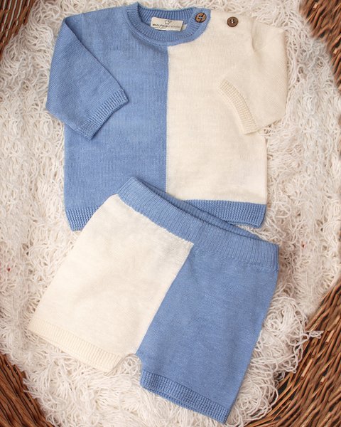 Completo corto neonati in puro lino e puro cotone bicolor