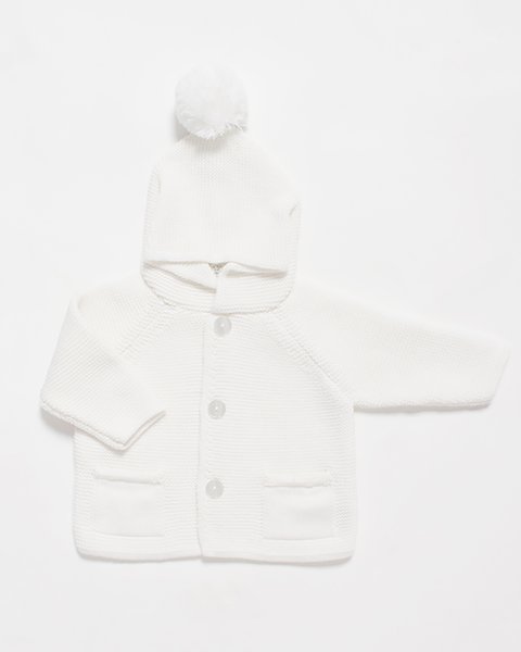Giacca links  cappuccio pon pon in pura lana merino neonati