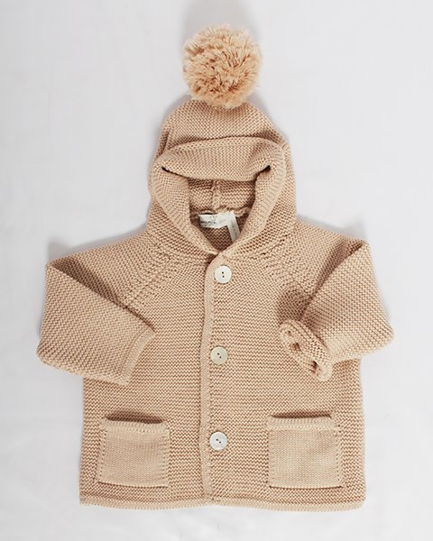 Giacca links  cappuccio pon pon in pura lana merino neonati