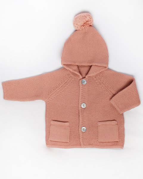 Giacca links  cappuccio pon pon in pura lana merino neonati