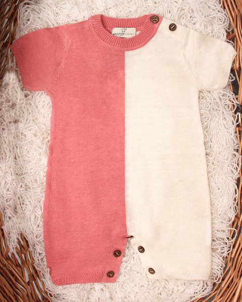 Pagliaccetto neonati in puro lino e puro cotone bicolor